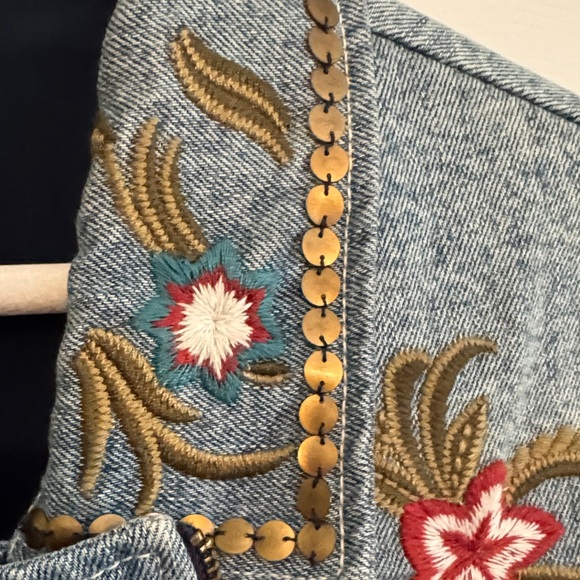 ARATTA NWT SMALL Embroidered Floral Denim Jacket - Blue - Picture 3 of 5